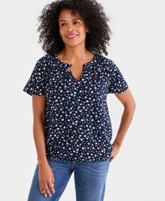 Women's Printed Gauze Flutter-Sleeve Top