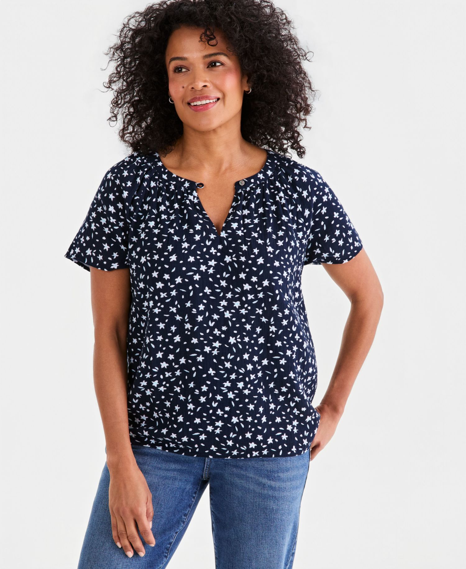 Women's Printed Gauze Flutter-Sleeve Top