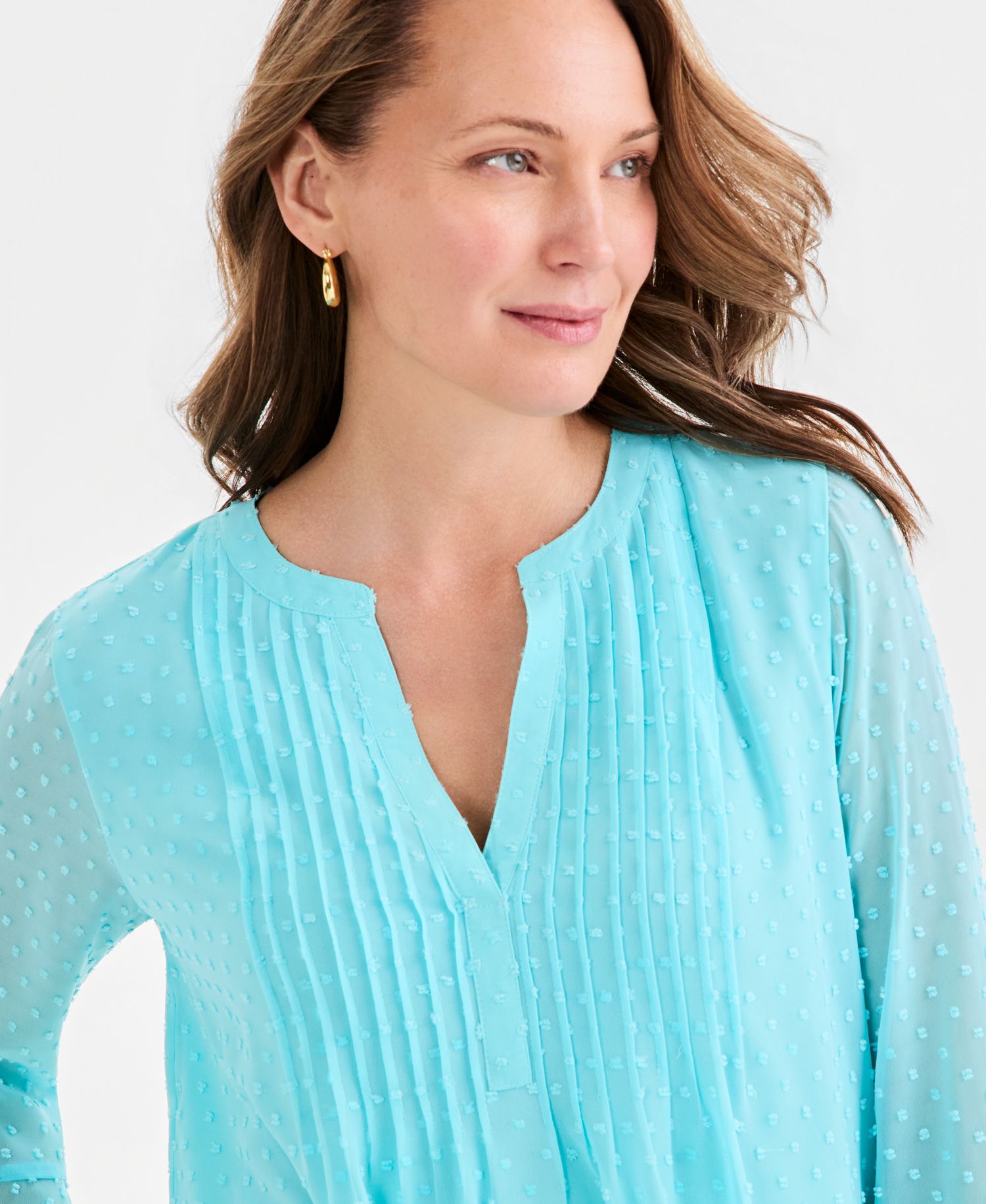 Women's Petite Textured Pintuck Ruffle Sleeve Top
