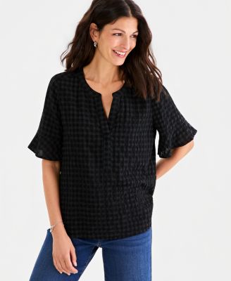 Women's Seersucker Split-Neck Popover Top