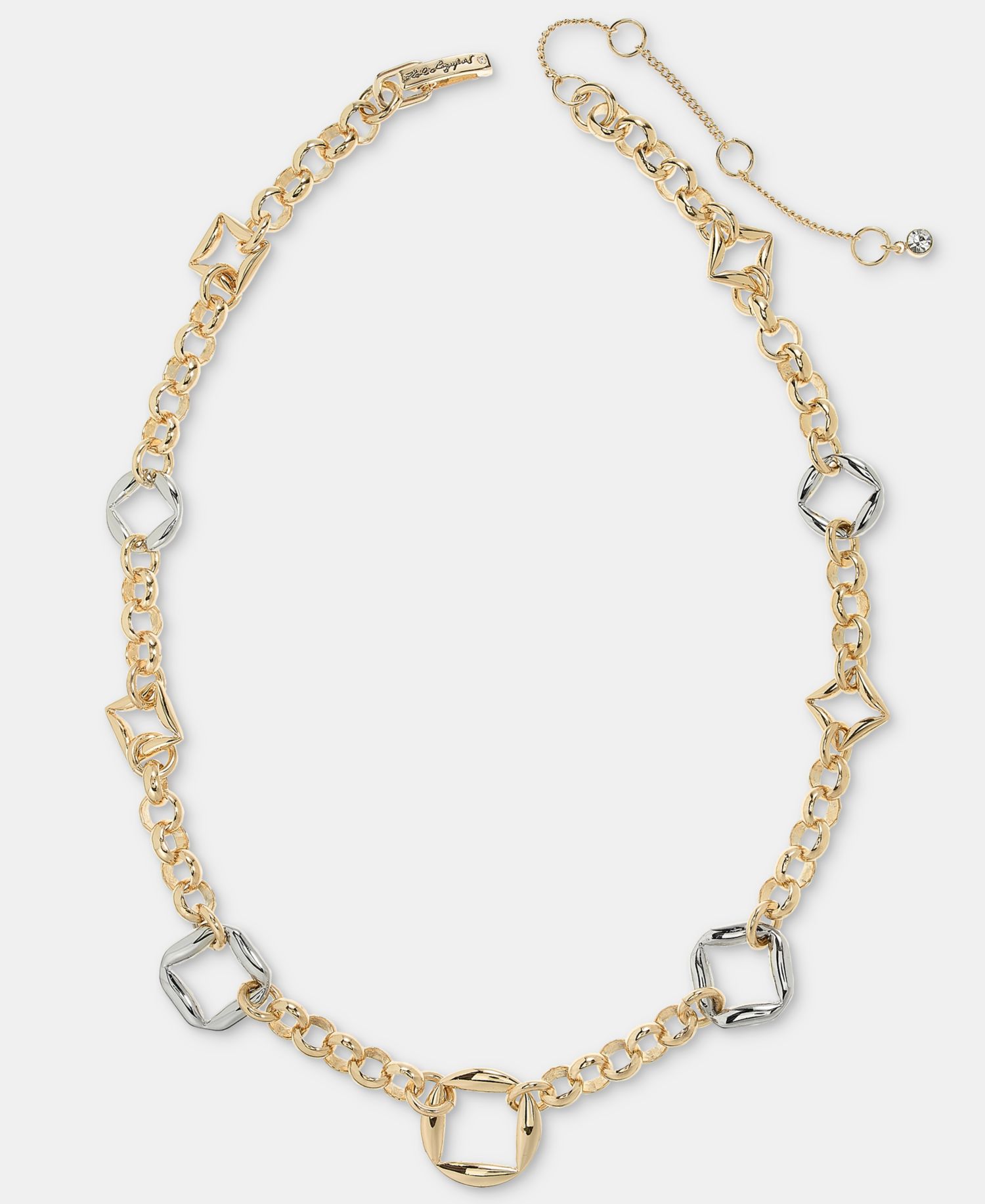 Puffy Geometric Link Collar Necklace, 16" + 3" extender