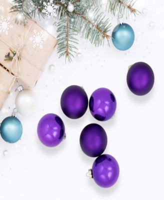 6-Piece Shiny and Matte Purple Glass Ball Christmas Ornament Set 3.25" 80mm