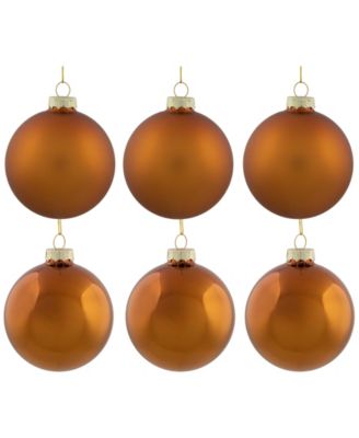 6-Piece Shiny and Matte Copper Glass Ball Christmas Ornament Set 3.25" 80mm