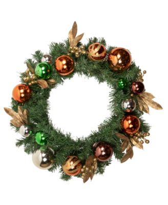 24" Green Foliage and Assorted Copper Ornaments Wreath - Unlit