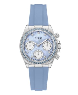 Women's Silver-Tone Sky Blue Silicone Multi-Function Watch, 36mm