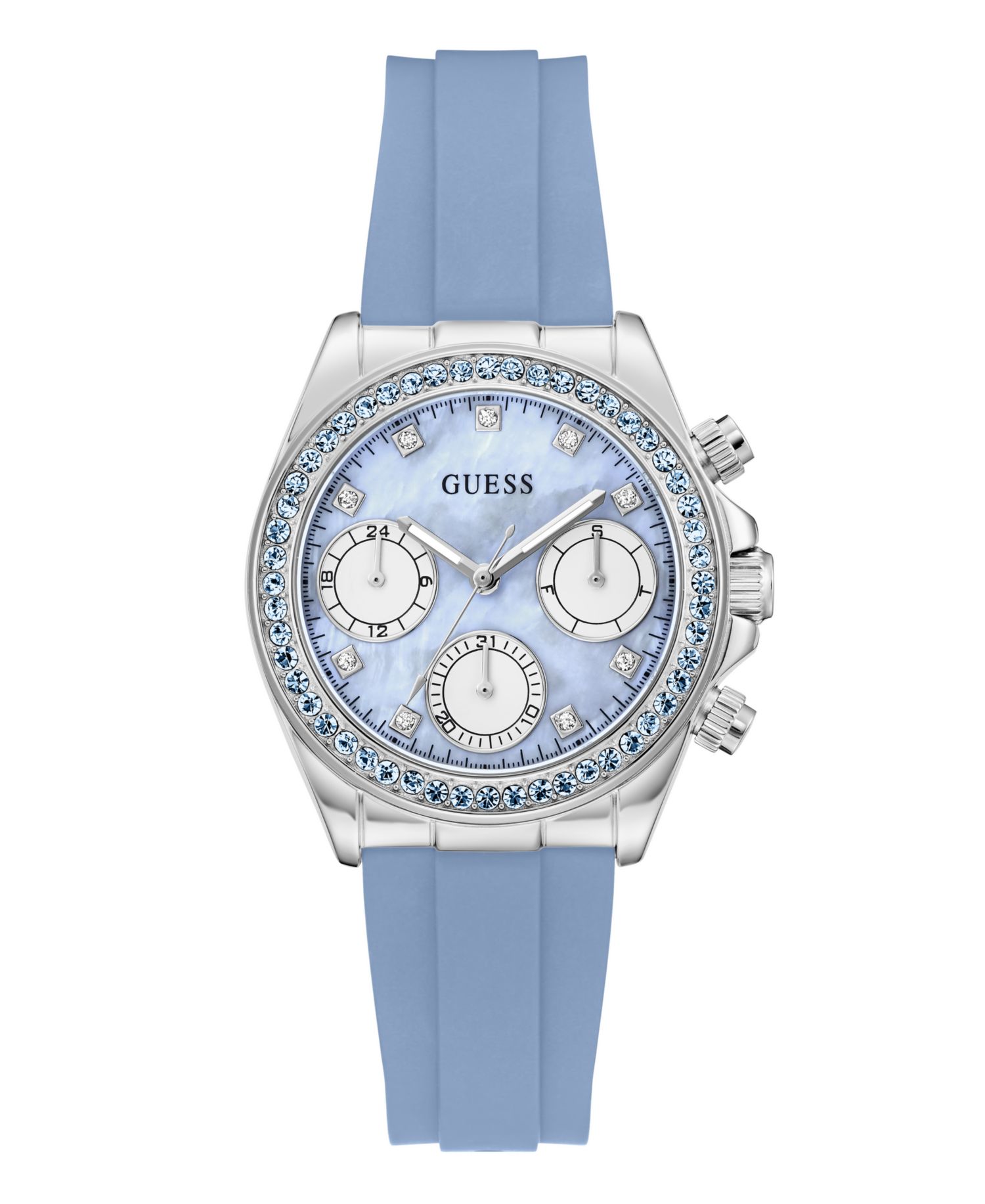 Women's Silver-Tone Sky Blue Silicone Multi-Function Watch, 36mm