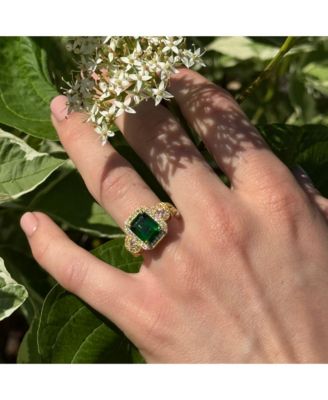 Suzy Levian Sterling Emerald-Cut and Cubic Zirconia Pave Ring