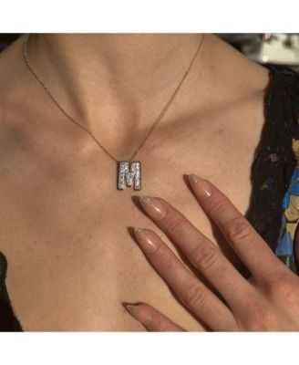 Sterling Sapphire 3-D Letter "M" Initial Pendant