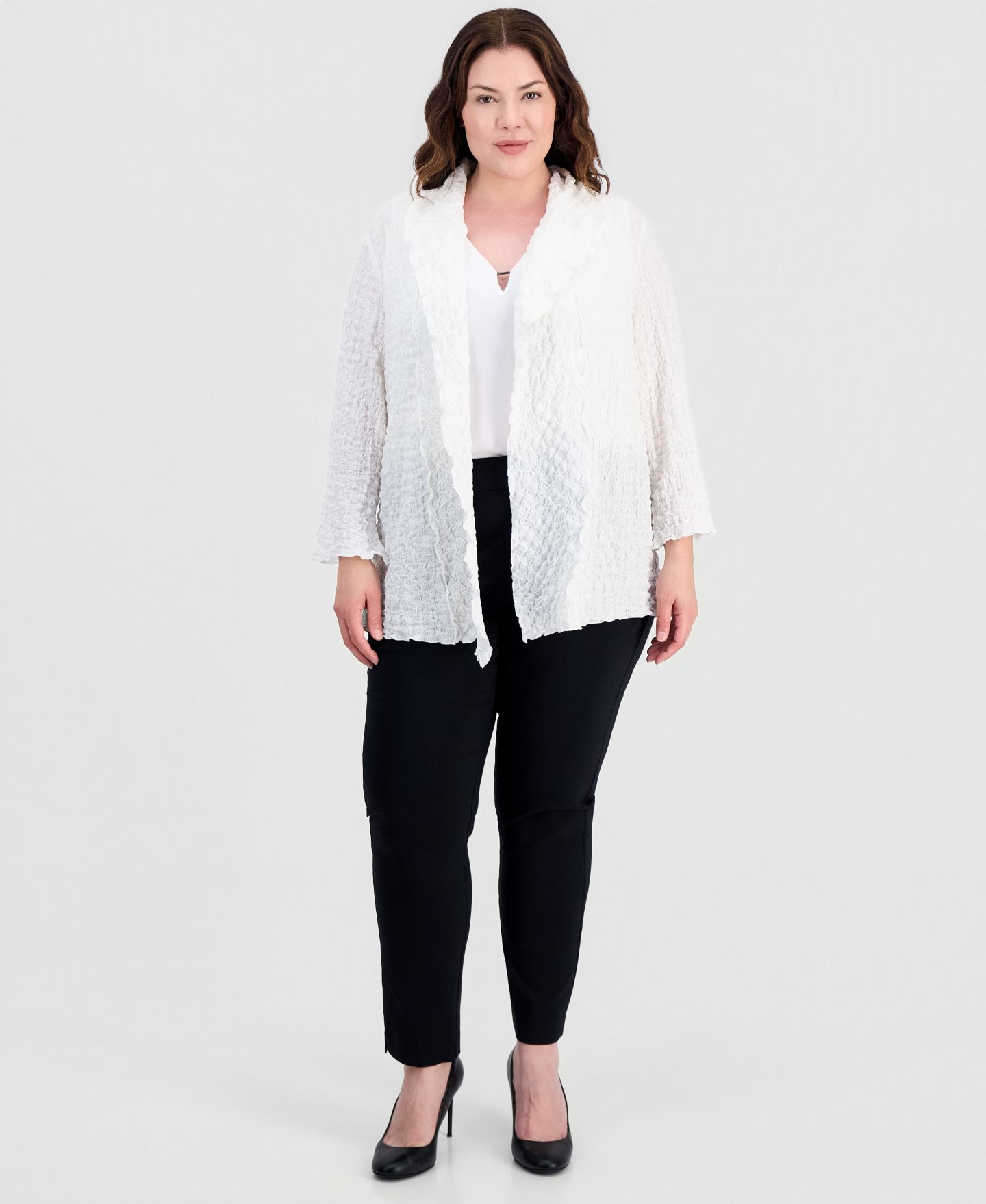 Женская куртка Kasper Plus Size Textured Open-Front, цвет: Ванильный ледяной — фото 2