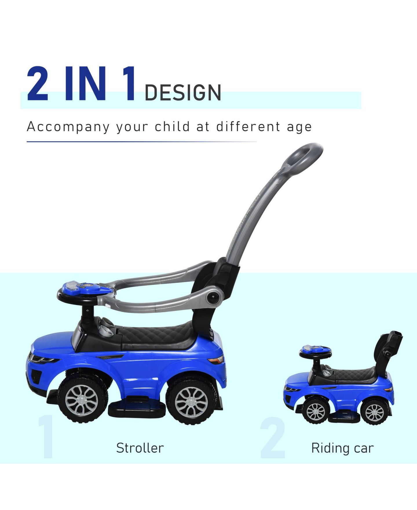 Детская игрушка Aosom 3 in 1 Push Car with Horn and Music, 55 lbs., Ages 18-36 Months — фото 3