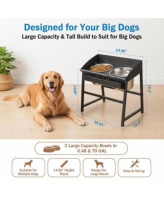Spill Proof Tilted Elevated Dog Bowl Set Large Breed 15" Tall Stainless Steel Food Water Stand Indoor Outdoor Easy Clean