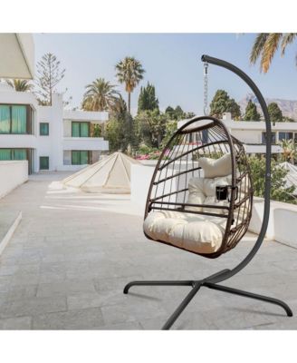 Swing Egg Chair with Stand Indoor Outdoor Wicker Rattan Patio Basket Hanging Chair