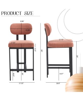 Modern Bar Stools Set of 2 - Upholstered Counter Height Chairs with Metal Legs and Adjustable Foot Nails for Kitchen Island, Home Bar