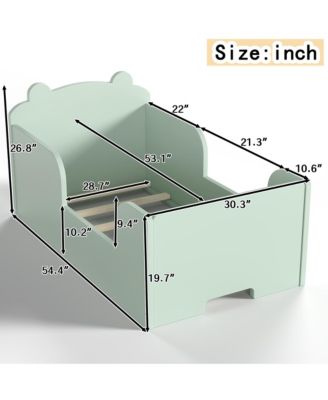 Twin Size Wooden Kids Floor Bed, Platform Bed Frame with Safety Guard Rails and Adorable Bear Headboard for Toddler Boys and Girls Ages 3-6