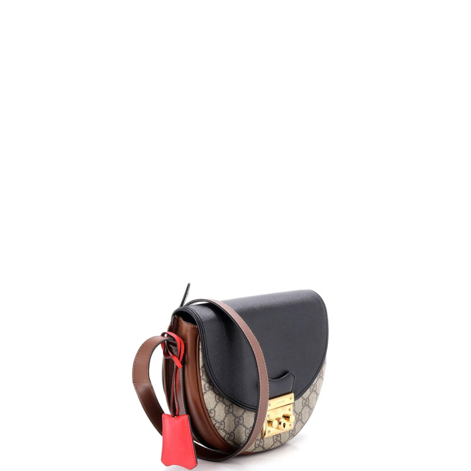 Small Padlock Saddle Shoulder Bag GG Coated Canvas and Leather