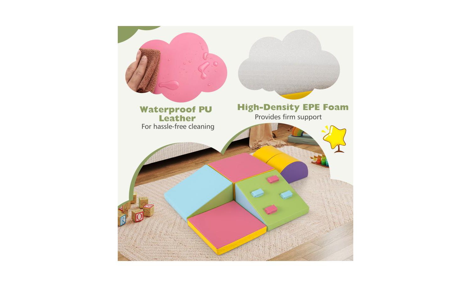 6 Piece Foam Climbing Blocks with Hook and Loop Fasteners