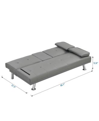 Convertible Loveseat Futon Sofa Bed, Reversible Sleeper Daybed with Dual Cup Holders, Wood Frame and Stainless Steel Legs for Living Room