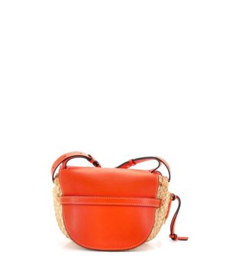 Small Gate Shoulder Bag Leather with Raffia