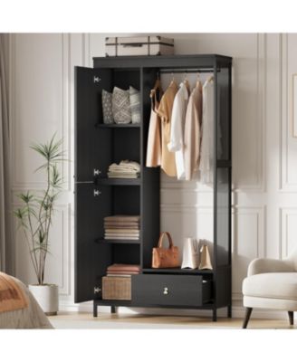 78.9" Armoire Wardrobe Closet with Shelves and Hanging Rod, Large Fixed Compartment for Bedding & Luggage, Open Design of the Hanging Area