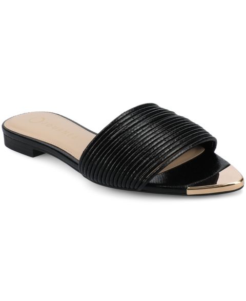 Женские сандалии Journee Collection Feather Pointed Toe Slide Flat, цвет: Чёрный