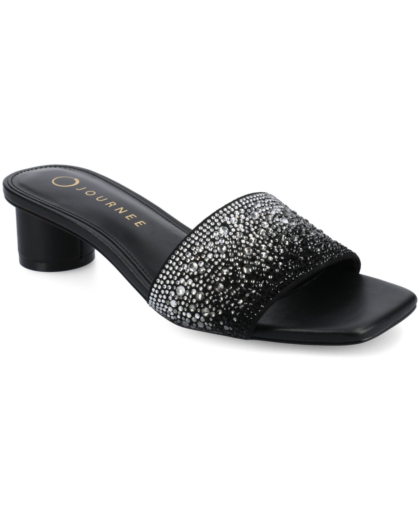 Женские сандалии Journee Collection Flora Embellished Block Heel Slide Dress Sandals, цвет: Чёрный — фото 1