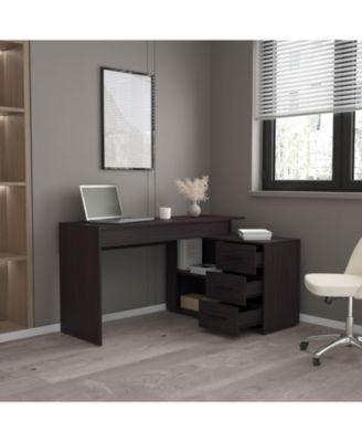 Neilton L-Shaped Desk, 3 Drawers, 2 Shelves