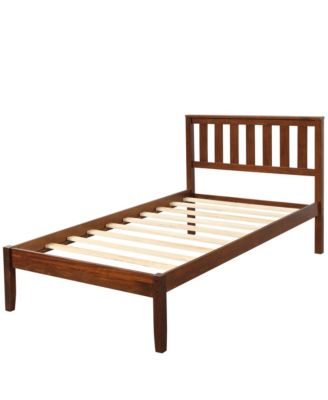 Walnut Wood Platform Bed with Headboard 100 Pine Wood Construction and 6 Support Legs