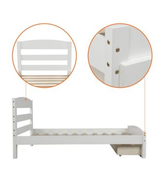 Twin Size Platform Bed Frame With Storage Drawer Wood Slats No Box Spring