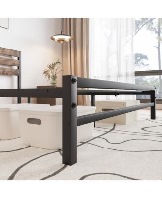 Platform Bed Rustic Wood Headboard Metal Slats Storage