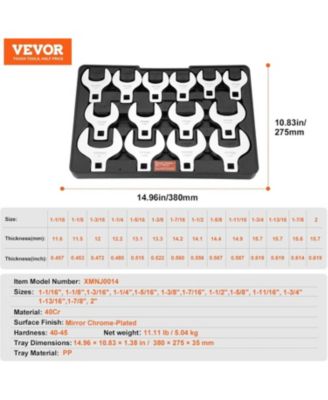 Crowfoot Wrench Set, 1/2" Drive 14-Piece SAE (1-1/16" - 2") Crows Foot Wrench Set with Storage Tray, 40CR Material with Laser Etched Sizing