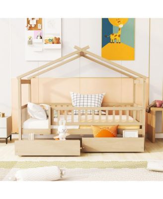 Wooden House Bed Two Drawers