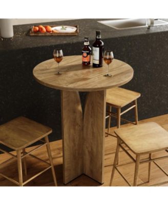 Round Bar Table, 39.37'' H Counter Height Cocktail Table, Wooden High Top Home Bar Unit
