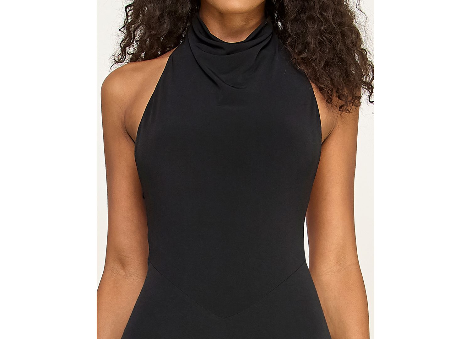 Juniors' Drape Halter Neck V-Waist Detail Gown