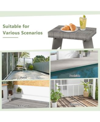 Folding PE Rattan Side Coffee Table Patio Garden Furniture