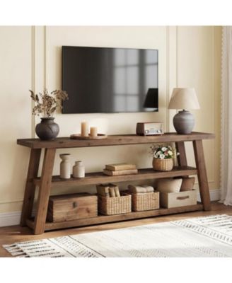 3-Tier Solid Wood TV Stand, 63" Framhouse Rustic Entertainment Center for TVs Up to 70 Inches