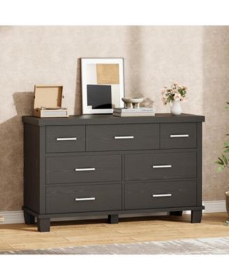 7 Drawer Dresser for Bedroom, Wide Wood Chest of Drawers with Metal Handles, Large Storage Organizer for Living Room