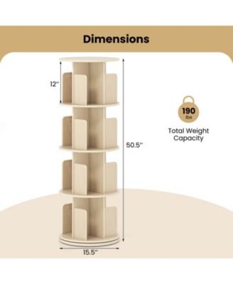 4-Tier Rotating Bookshelf 360degree(s) Display Rack with Dividers and Anti-falling