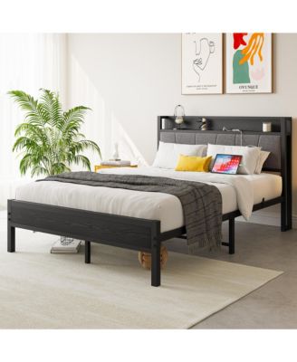 Bed Frame Storage Headboard Charging Station Easy Assembly