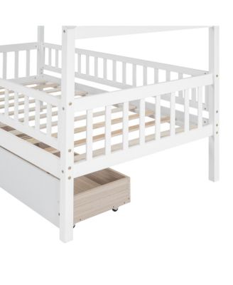 Twin Size Wooden House Bed Two Drawers