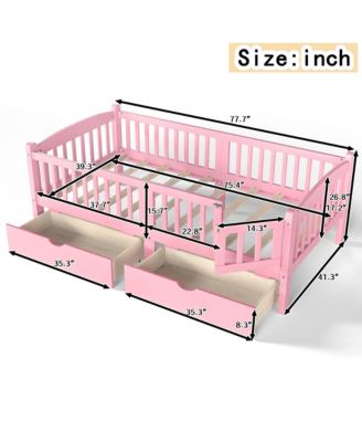 Low Profile Platform Bed Frame, Wooden Bed with Storage Drawers and Full Safety Guardrails for Boys Girls, No Box Spring Required