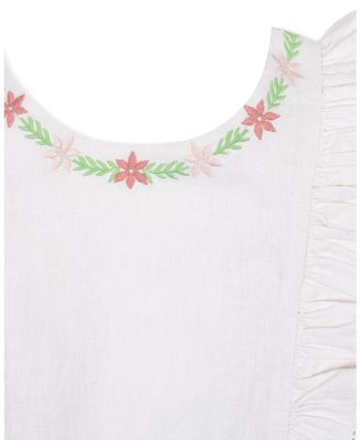 Toddler Girls Linen Ruffle Jumper with Embroidery