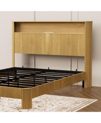 Bed Frame Wavy Curved Storage Headboard Charging Station
