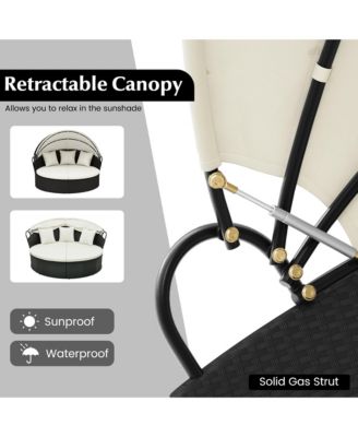 Patio Round Daybed Wicker Daybed w/ Retractable Canopy Separated Seating Sectional Sofa