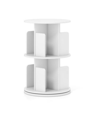 2-Tier Rotating Bookshelf with Dividers and Anti-falling