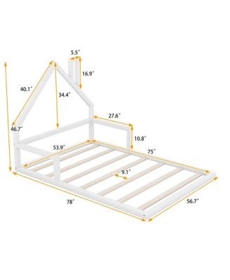 Wood Floor Bed House Shaped Headboard White Pine MDF No Box Spring
