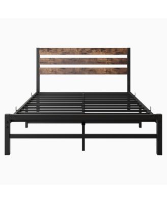 Platform Bed Rustic Wood Headboard Metal Slats Storage