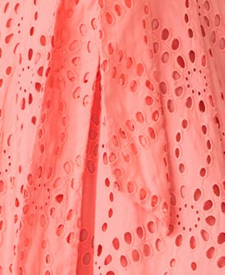 Juniors' Bow Front Eyelet Midi Sweetheart Neck Dress