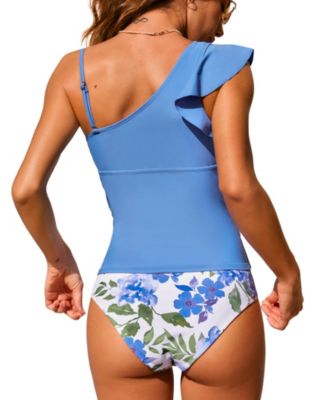 Women's One-Shoulder Adjustable Straps Tankini Set