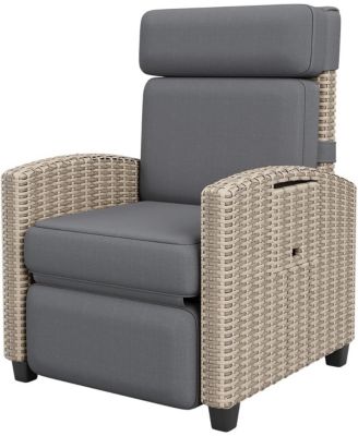 PE Wicker Outdoor Recliner Lounge Chair with 145° Recline, Footrest and Side Table, Cushioned Patio/Poolside/Balcony Chair