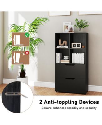 51 Inch Tall 5 Tier Bookcase with 4 Cubes and 2 Storage Drawers